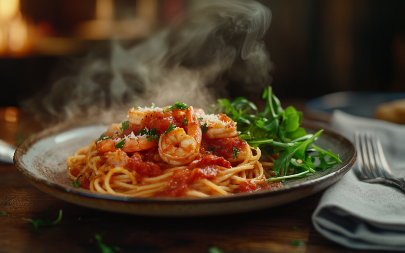 Chilli prawn linguine