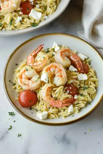 Lemon Orzo Salad with Garlic Butter Shrimp
