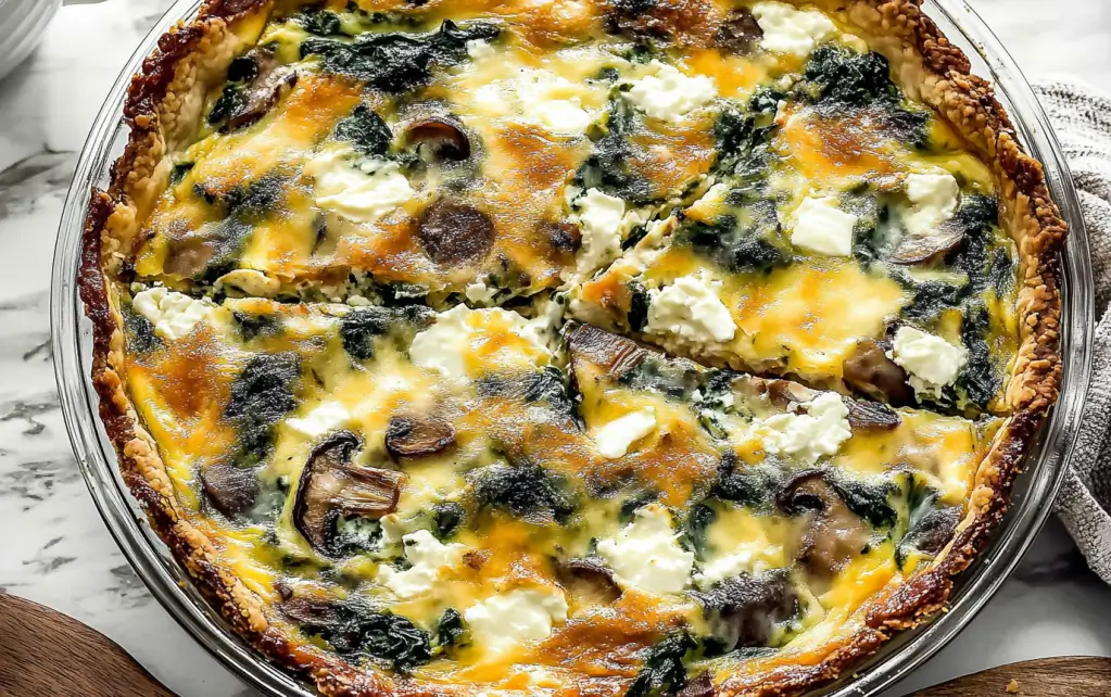 Spinach Mushroom and Feta Crustless Quiche