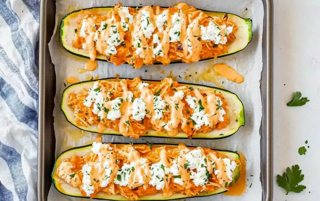 buffalo chicken stuffed zucchini boats