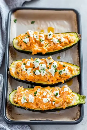 buffalo chicken stuffed zucchini boats