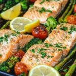 This easy salmon traybake is your go-to one-pan dinner packed with juicy salmon, crisp veggies, and a zesty lemon-garlic marinade. Ready in under 30 minutes and perfect for busy weeknights or healthy meal prep.