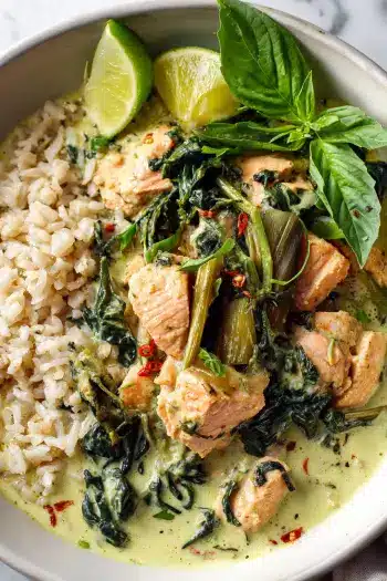 Easy Salmon Curry with Coconut & Greens