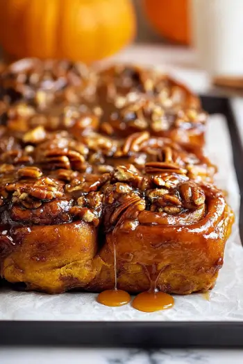 Pumpkin Sticky Buns with Caramel & Pecans