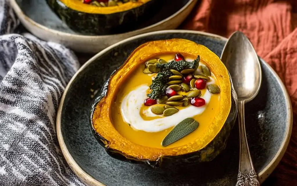 Creamy Fall Soup in Acorn Squash Bowls