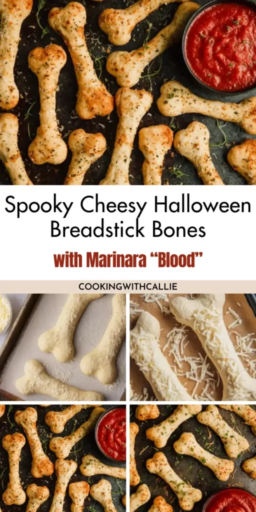 Spooky Cheesy Halloween Breadstick Bones with Marinara “Blood”